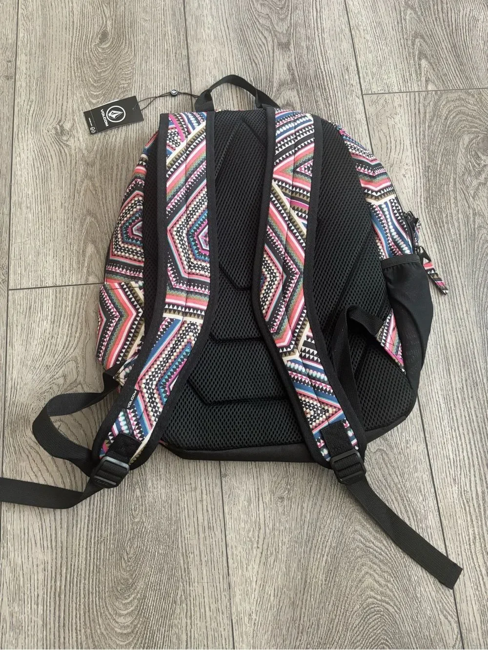 Volcom geometric Pattern Backpack in Pink, Blue & Black